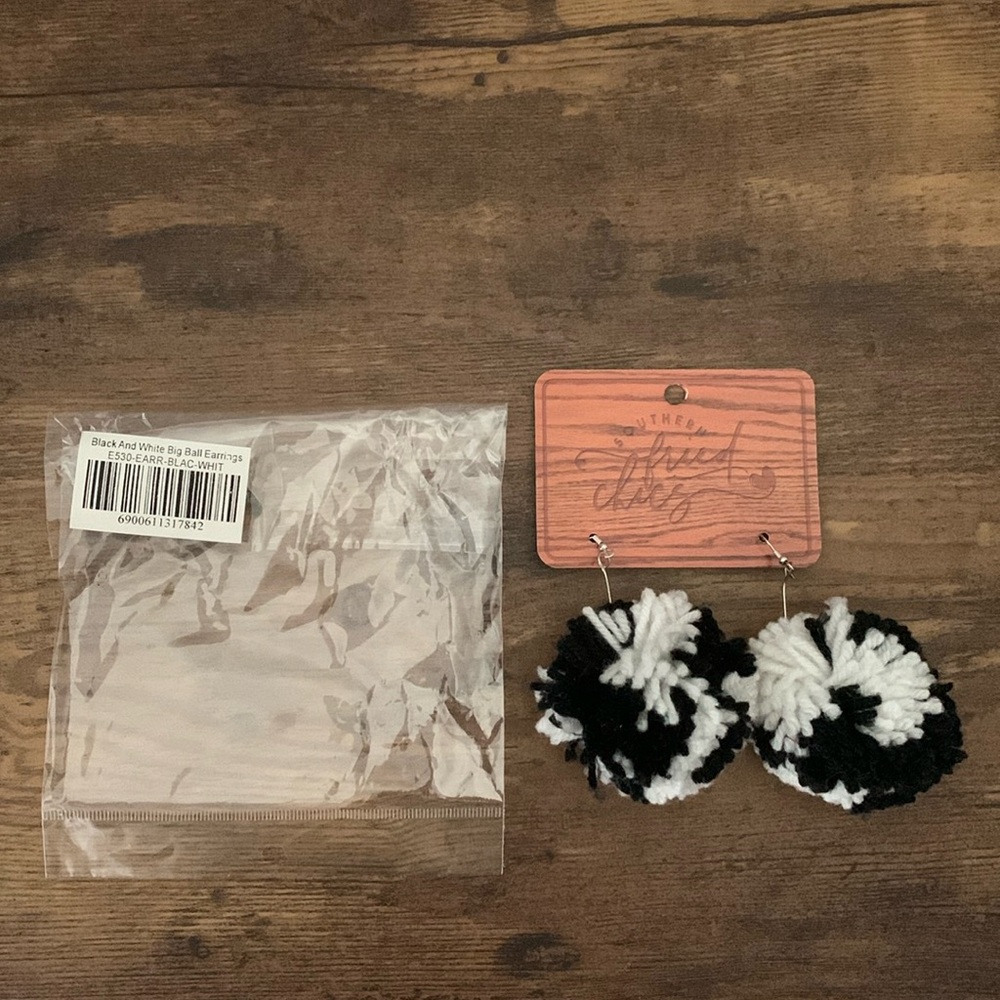 Southern Fried Chics black and white big ball earrings